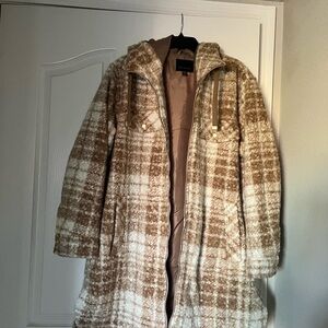 Weatherproof Women's Teddy Jacket in Brown and Cream Plaid
